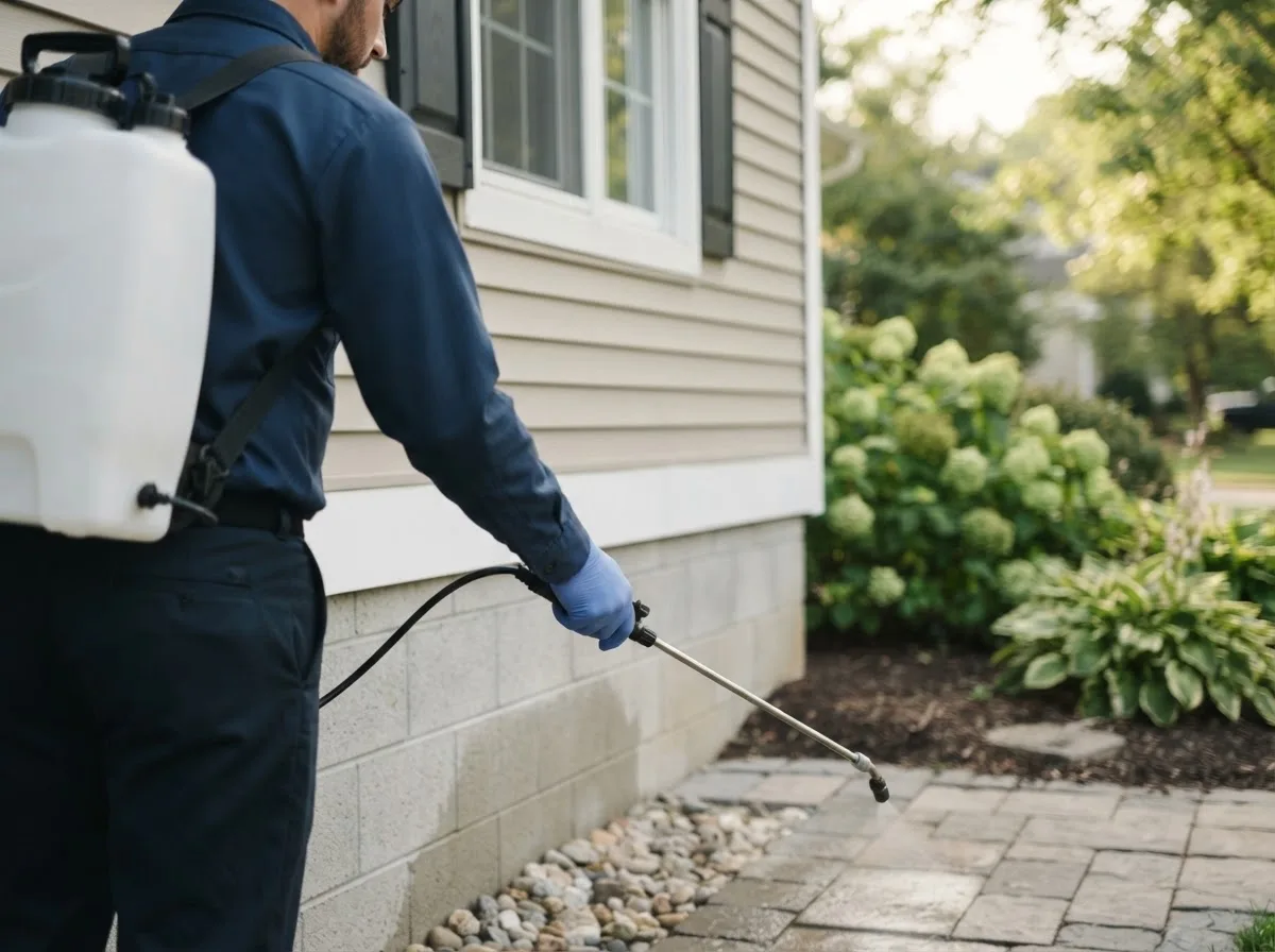 Pest control technician inspecting a home in Dover, MA
